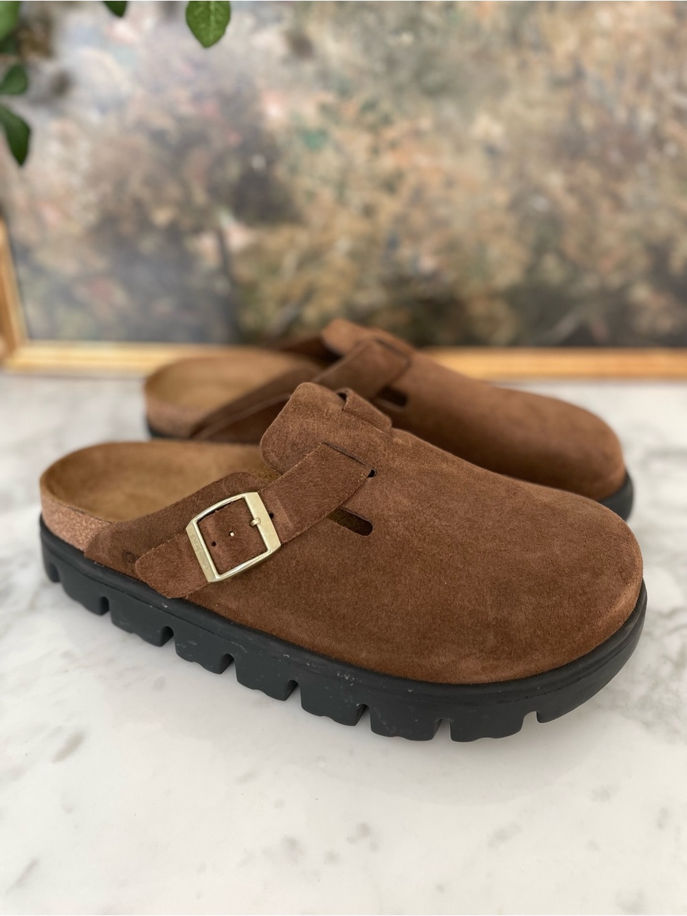 Papillio by Birkenstock Boston Chunky Platform Clog Brown Leather 39 Tea - Picture 3 of 8